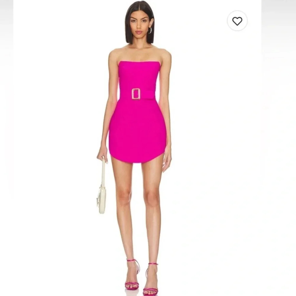 Amanda Uprichard Joss hot pink belted strapless mini dress